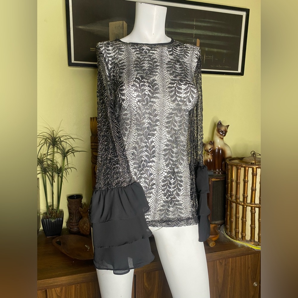 Ladies elegant ruffle cuff lace sheer boho regency blouse coquette gothic shirt